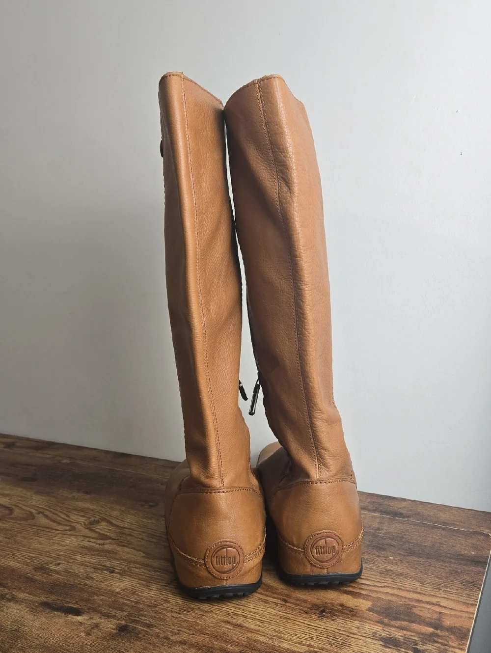 Fitflop Superboot Womens Carmel Tan Leather Boots Sz 10 Tall Knee High Euro Boho